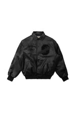Vegan Leather Varsity Jacket - Black