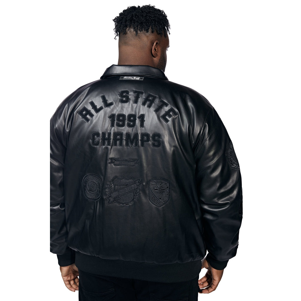 Smoke Rise Big and Tall Big And Tall Vegan Leather Varsity Jacket - Black