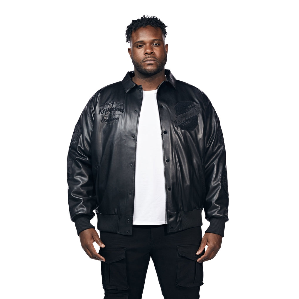 Smoke Rise Big and Tall Big And Tall Vegan Leather Varsity Jacket - Black