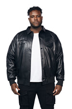 Big And Tall Vegan Leather  Varsity Jacket - Black