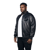 Smoke Rise Big and Tall Big And Tall Vegan Leather Varsity Jacket - Black