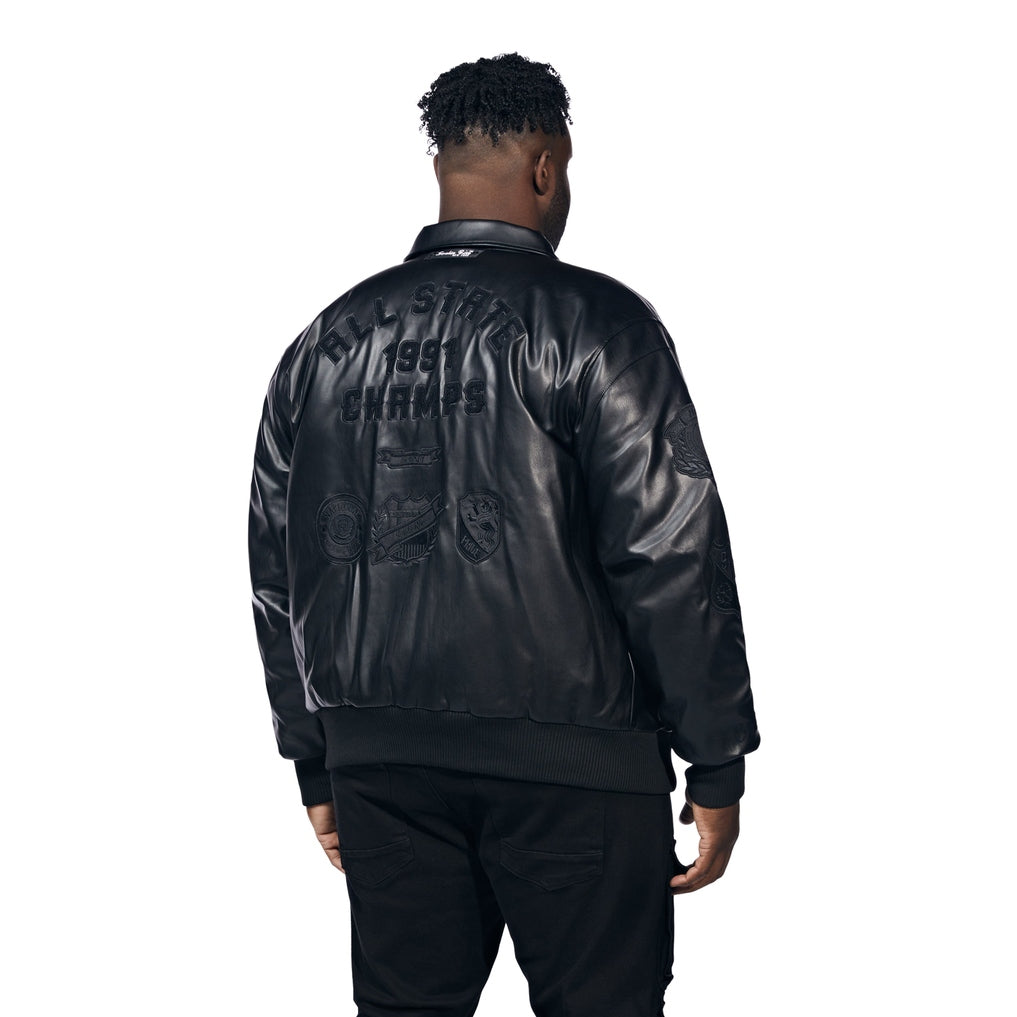 Smoke Rise Big and Tall Big And Tall Vegan Leather Varsity Jacket - Black