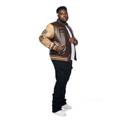 Smoke Rise Big and Tall Big And Tall Vegan Leather Varsity Jacket - Brown