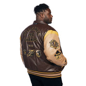 Smoke Rise Big and Tall Big And Tall Vegan Leather Varsity Jacket - Brown