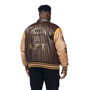 Smoke Rise Big and Tall Big And Tall Vegan Leather Varsity Jacket - Brown