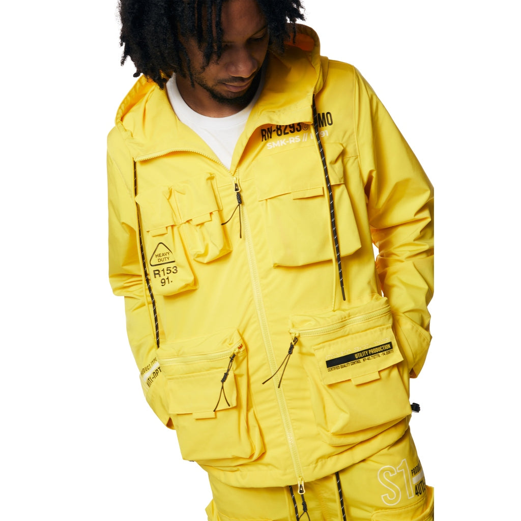 Smoke Rise Hooded Full Zip Utility Windbreaker Jacket - Canary