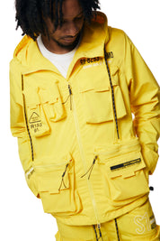 Hooded Full Zip Utility Windbreaker Jacket - Canary