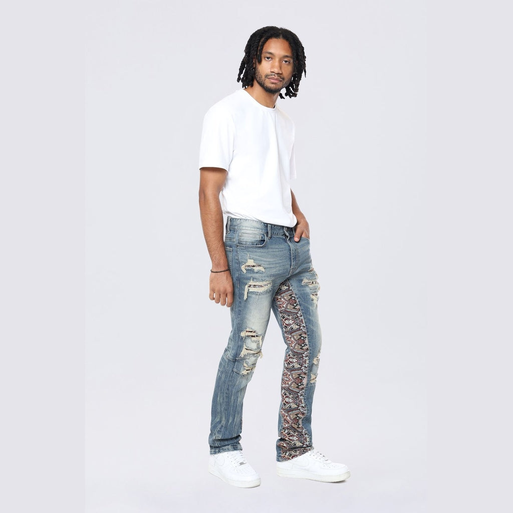 Smoke Rise Long Tapestry Insert Jeans - Elysian Blue