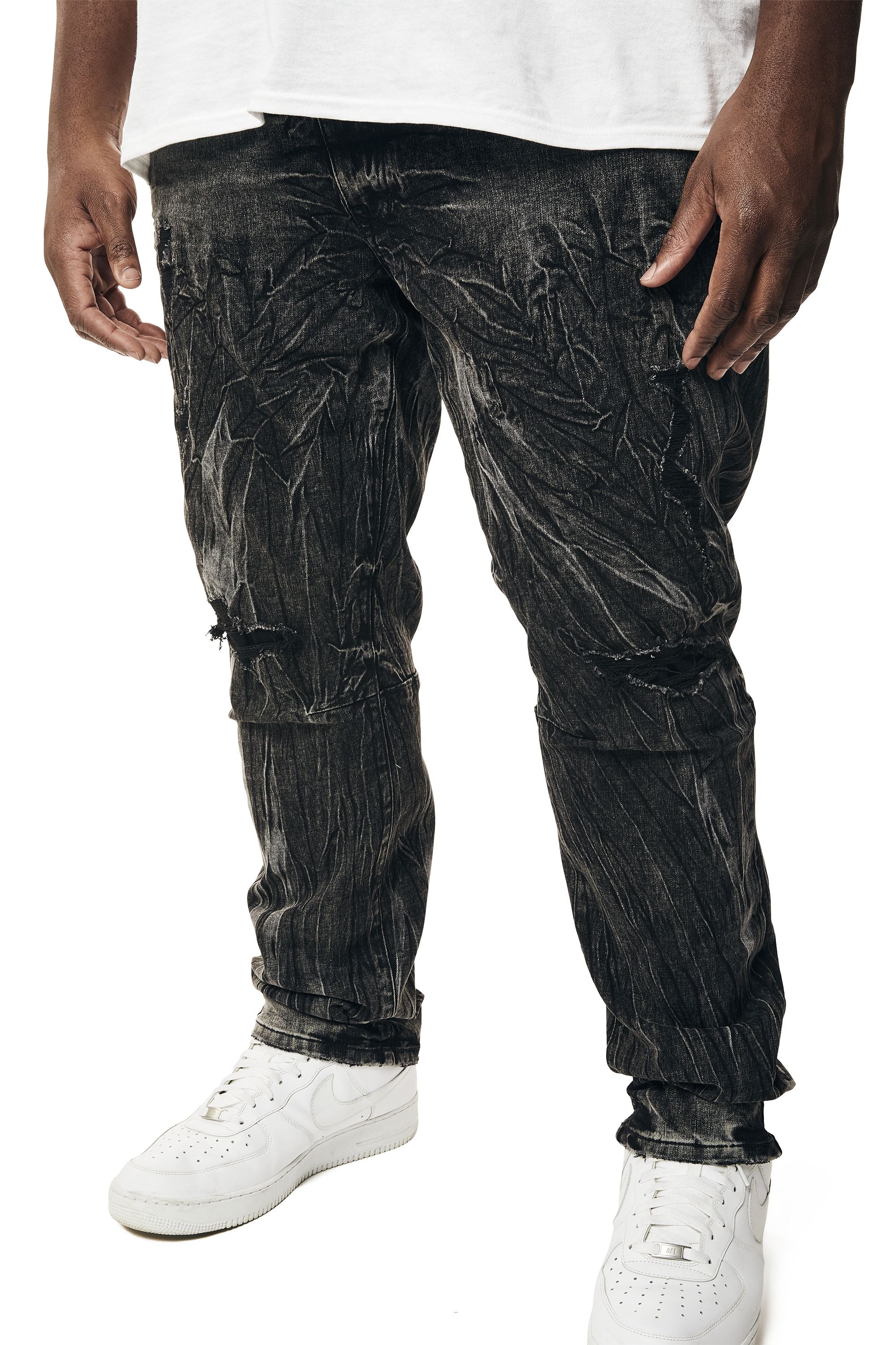 Big and Tall - Rooting Effect Denim Jeans - Black Matrix