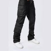 Smoke Rise Stacked Utility Washed Vegan Leather Pants - Washed Black