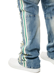 Big and Tall - Laser Striped Stacked Denim Jeans - Osaka Blue