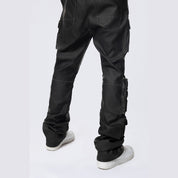 Smoke Rise Stacked Utility Washed Vegan Leather Pants - Washed Black