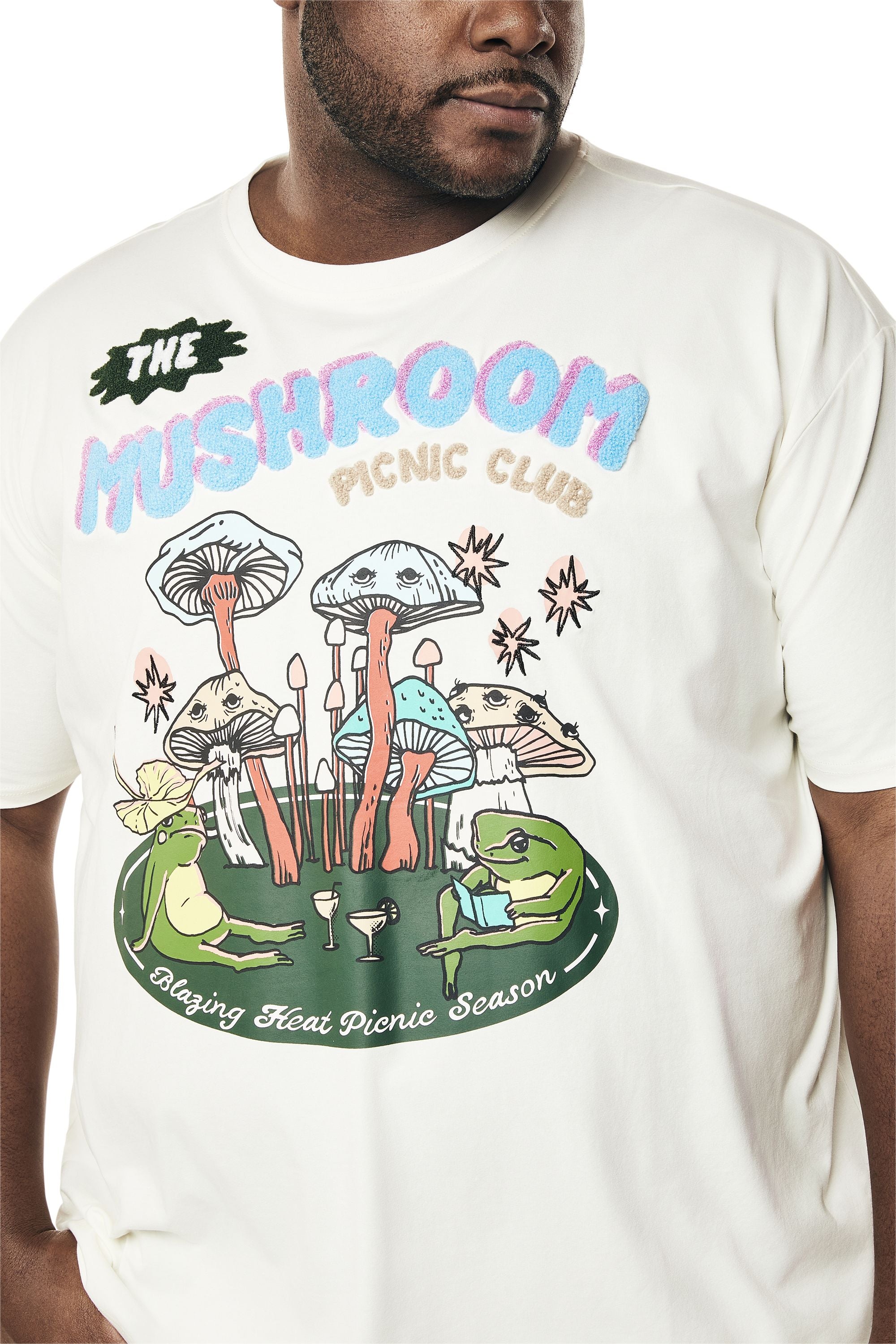 Big and Tall - Psychedelic Mushroom Printed SS T-Shirt - Chalk
