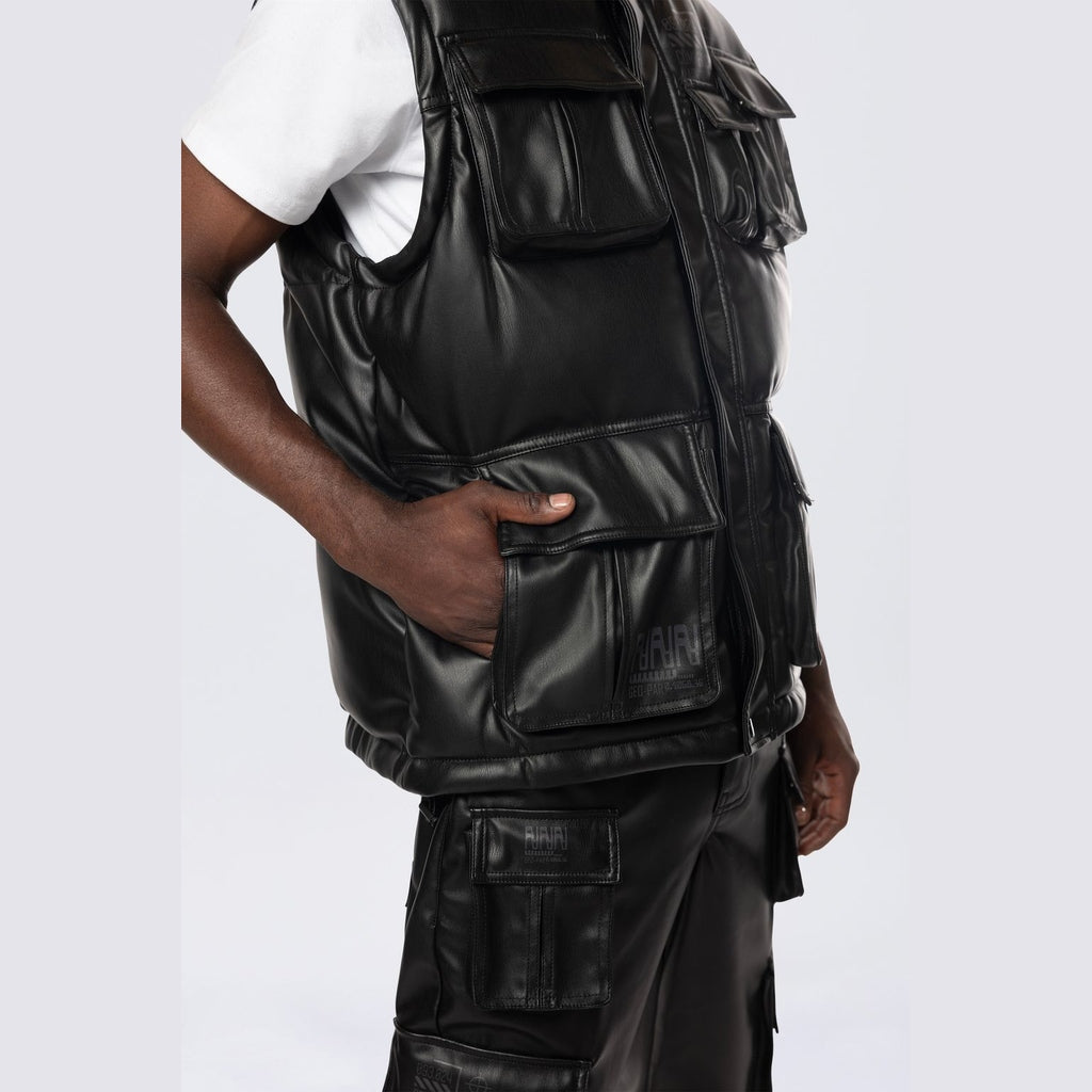 Smoke Rise Utility Vegan Leather Vest - Black