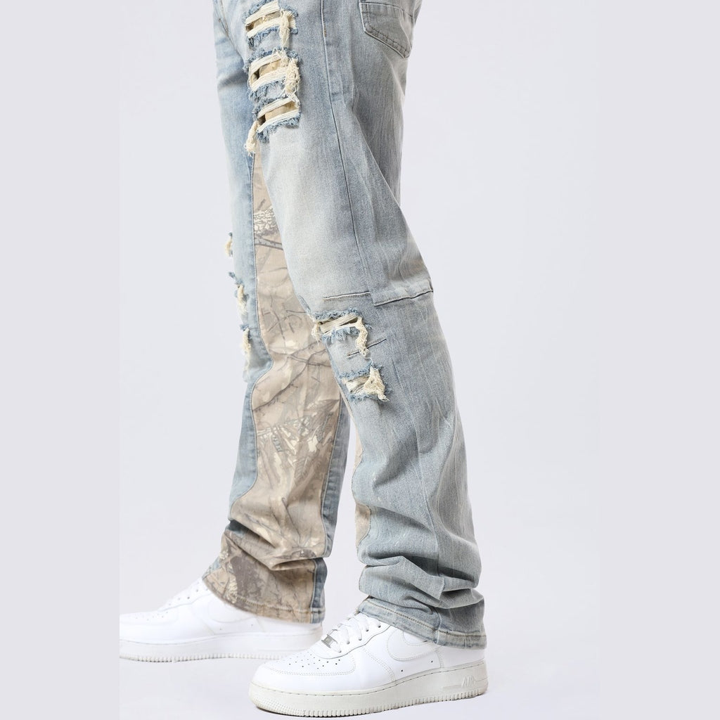 Smoke Rise Long Tapestry Insert Jeans - Vanilla Blue