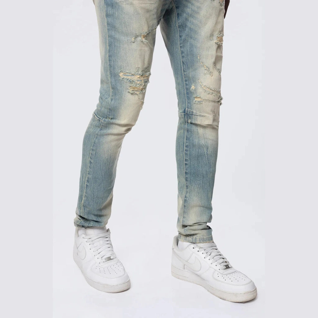 Smoke Rise Slim Tapered Vintage Washed Jeans - Munich Blue