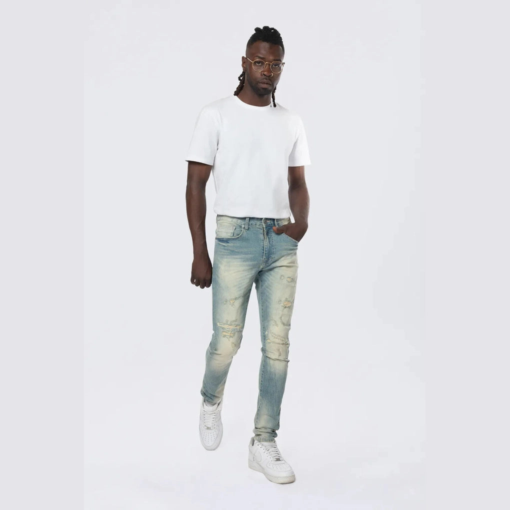 Smoke Rise Slim Tapered Vintage Washed Jeans - Munich Blue