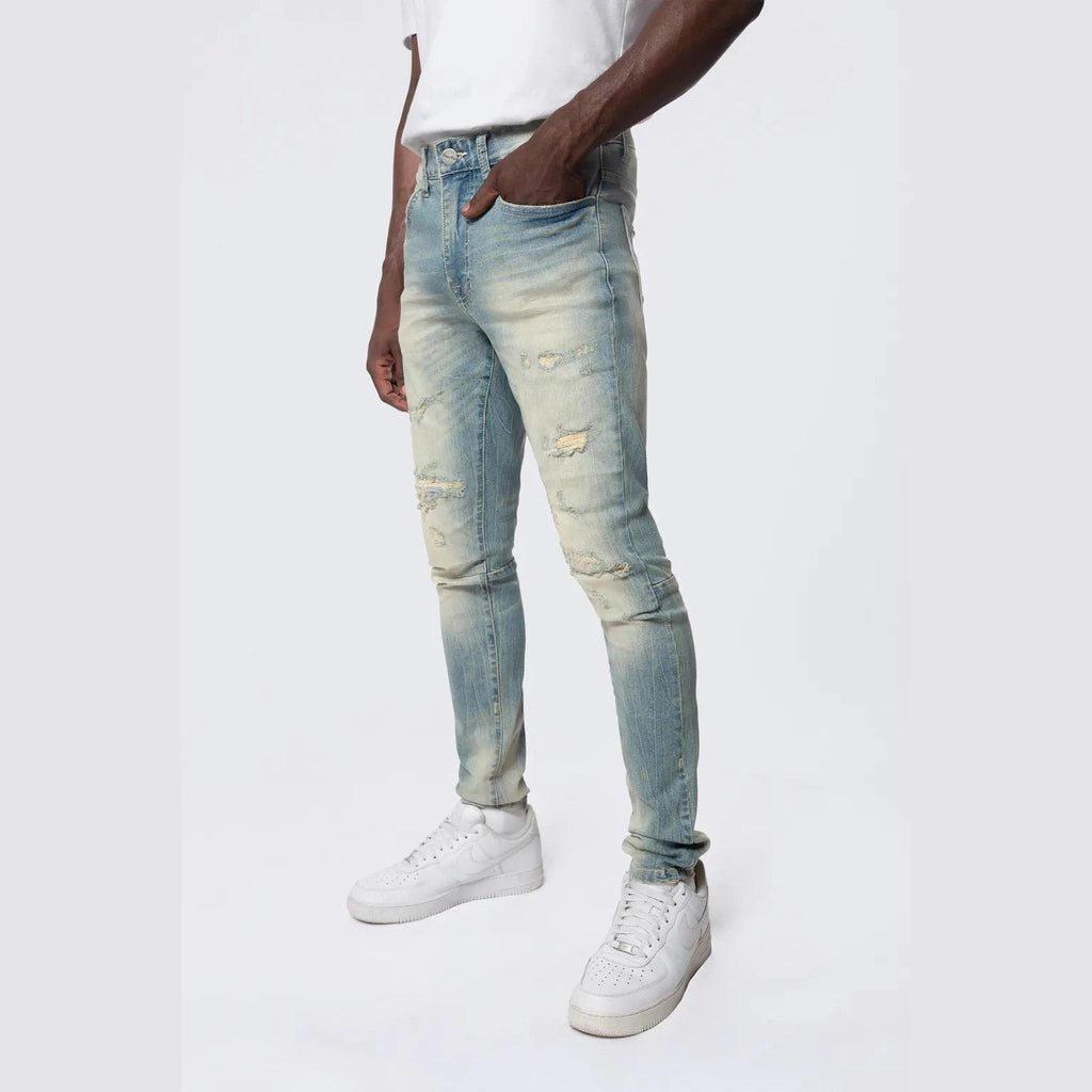 Smoke Rise Slim Tapered Vintage Washed Jeans - Munich Blue