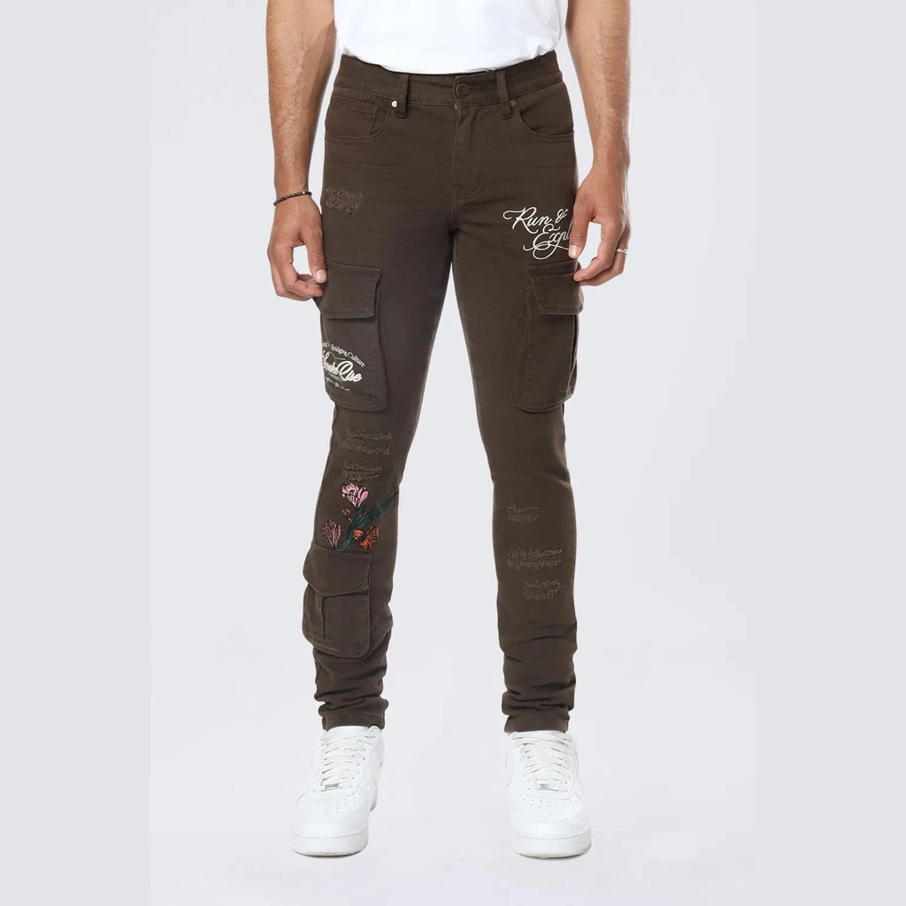 Smoke Rise Slim Tapered Embroidered Cargo Twill Pants - Bison