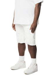 Big and Tall - Distressed Rip & Repair Denim Shorts - White