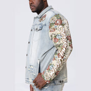 Smoke Rise Big and Tall Big and Tall - Tapestry Sleeve Denim Jacket - Seville Blue