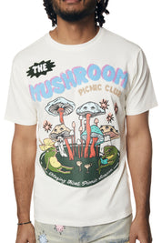 Psychedelic Mushroom Printed SS T-Shirt - Chalk