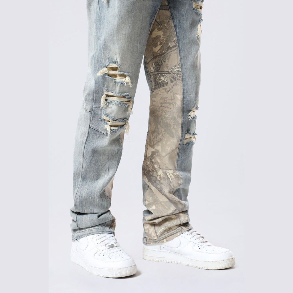 Smoke Rise Long Tapestry Insert Jeans - Vanilla Blue