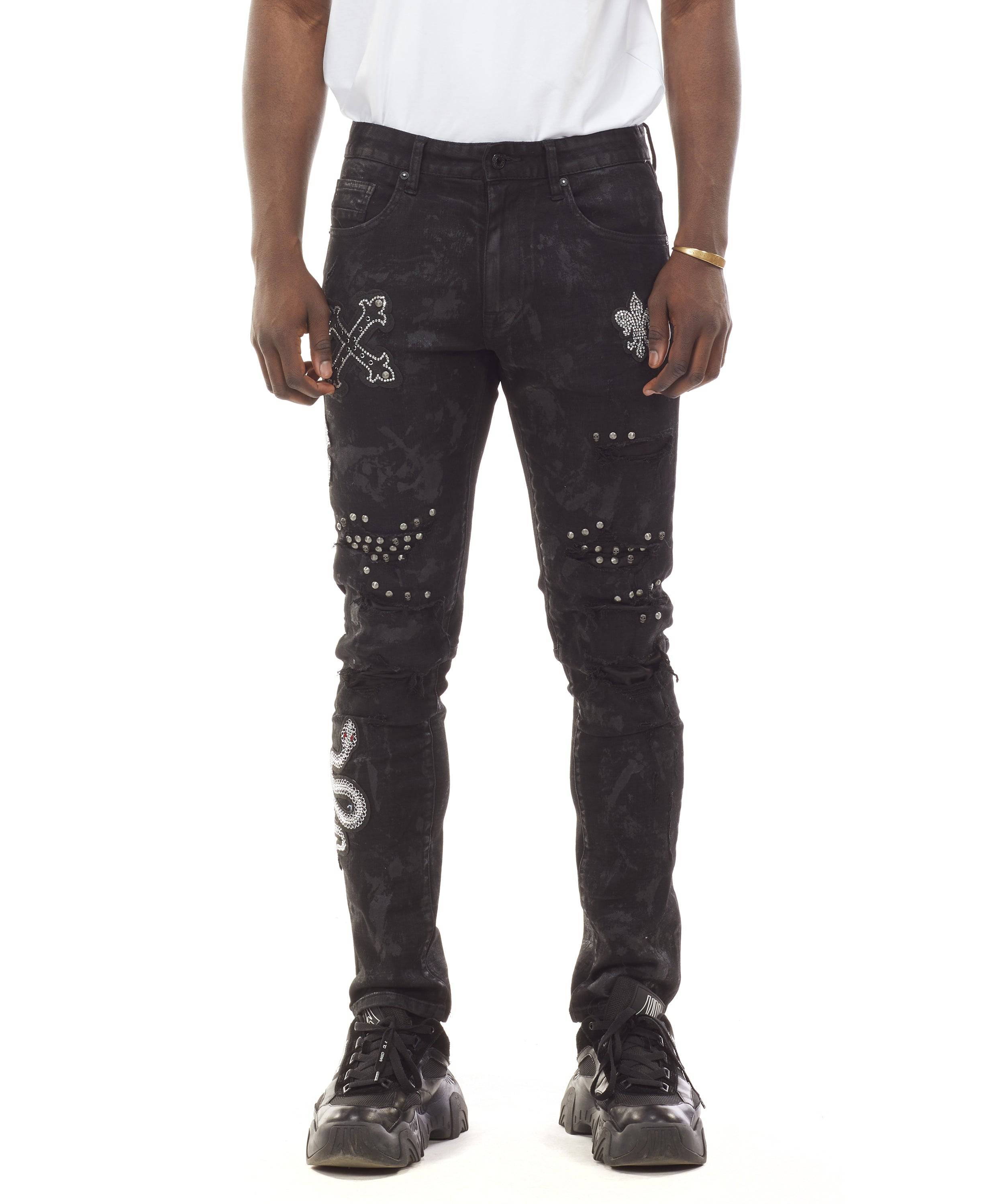 Gothic Fashion Jeans - Coal Black - Smoke Rise