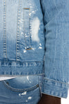 Bleached Detail Semi Basic Denim Jacket Ocean Blue - Smoke Rise