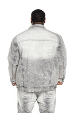 Big and Tall Bleached Detail Semi Basic Denim Jacket - Smoke Rise