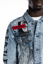 Graphic Patched Fashion Denim Jacket Mizu Blue - Smoke Rise