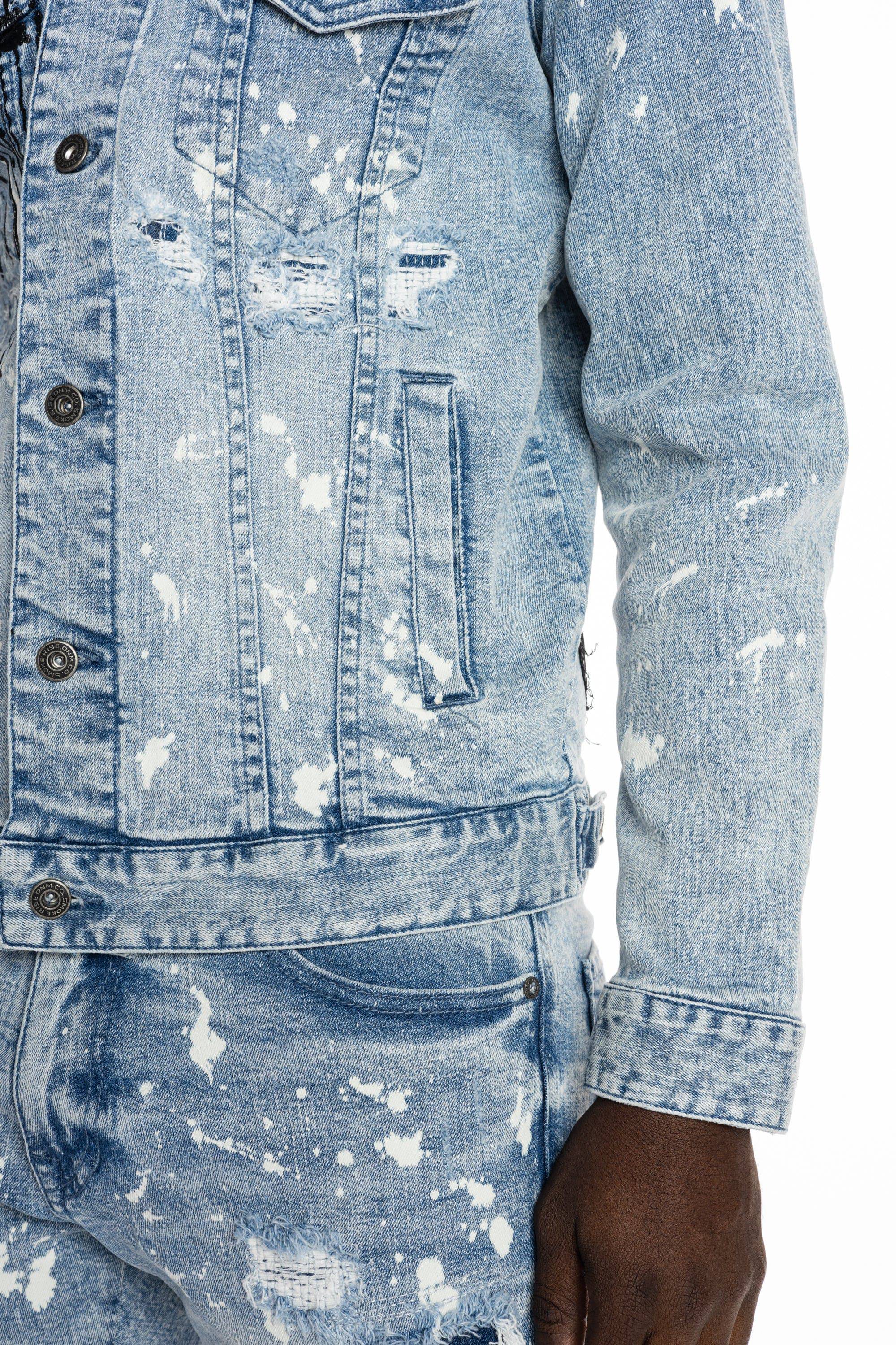 Graphic Patched Fashion Denim Jacket Mizu Blue - Smoke Rise