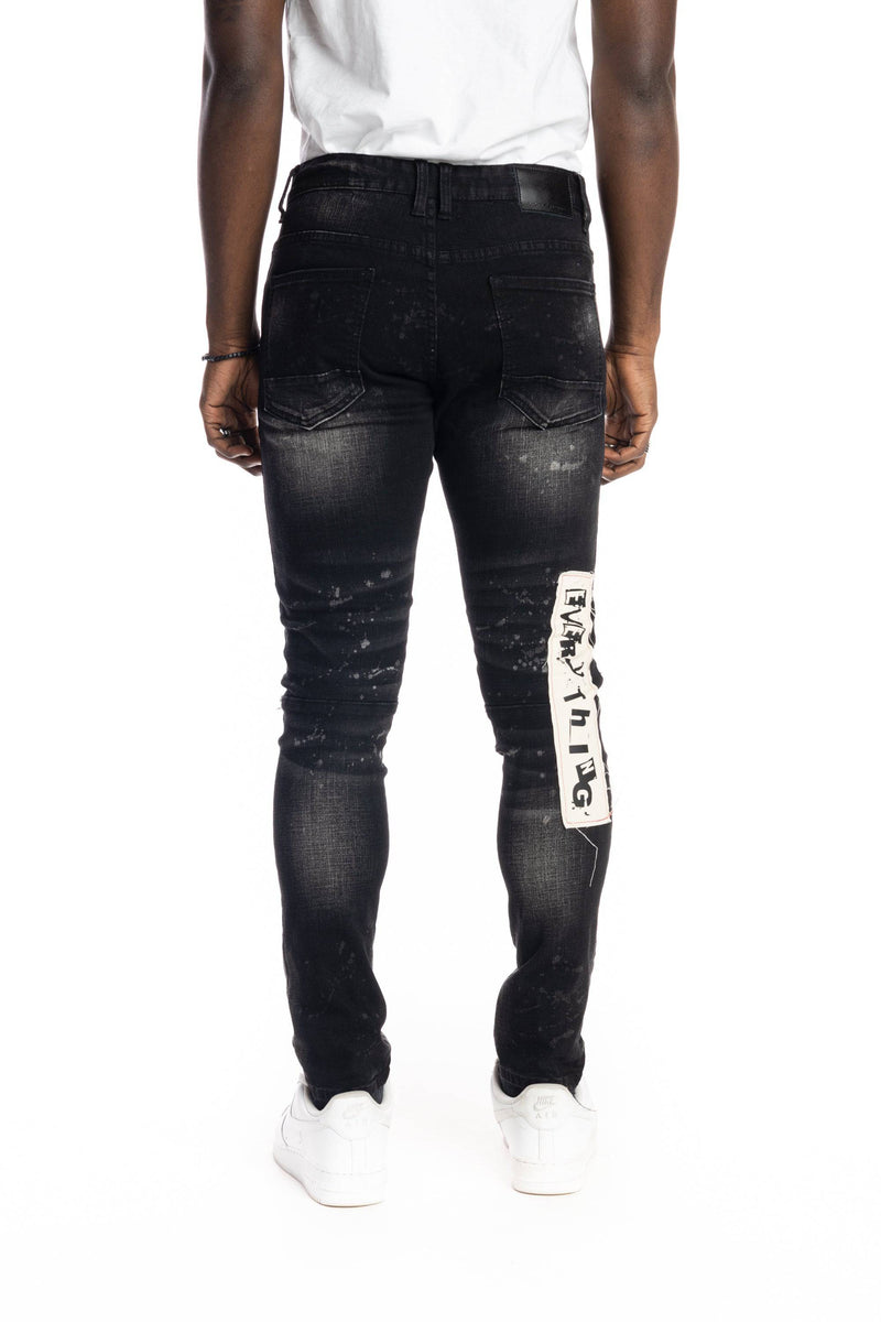 Graphic Patched Fashion Jeans Dusty Black - Smoke Rise