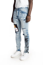 Graphic Patched Fashion Jeans Mizu Blue - Smoke Rise