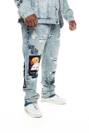 Big and Tall Graphic Patched Fashion Jeans - Smoke Rise