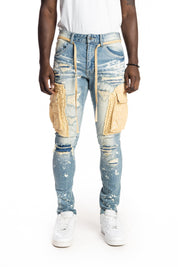Belted Cargo Fashion Jeans Brighton Blue - Smoke Rise
