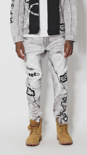 Mixed Media Fashion Jeans - Frost Grey