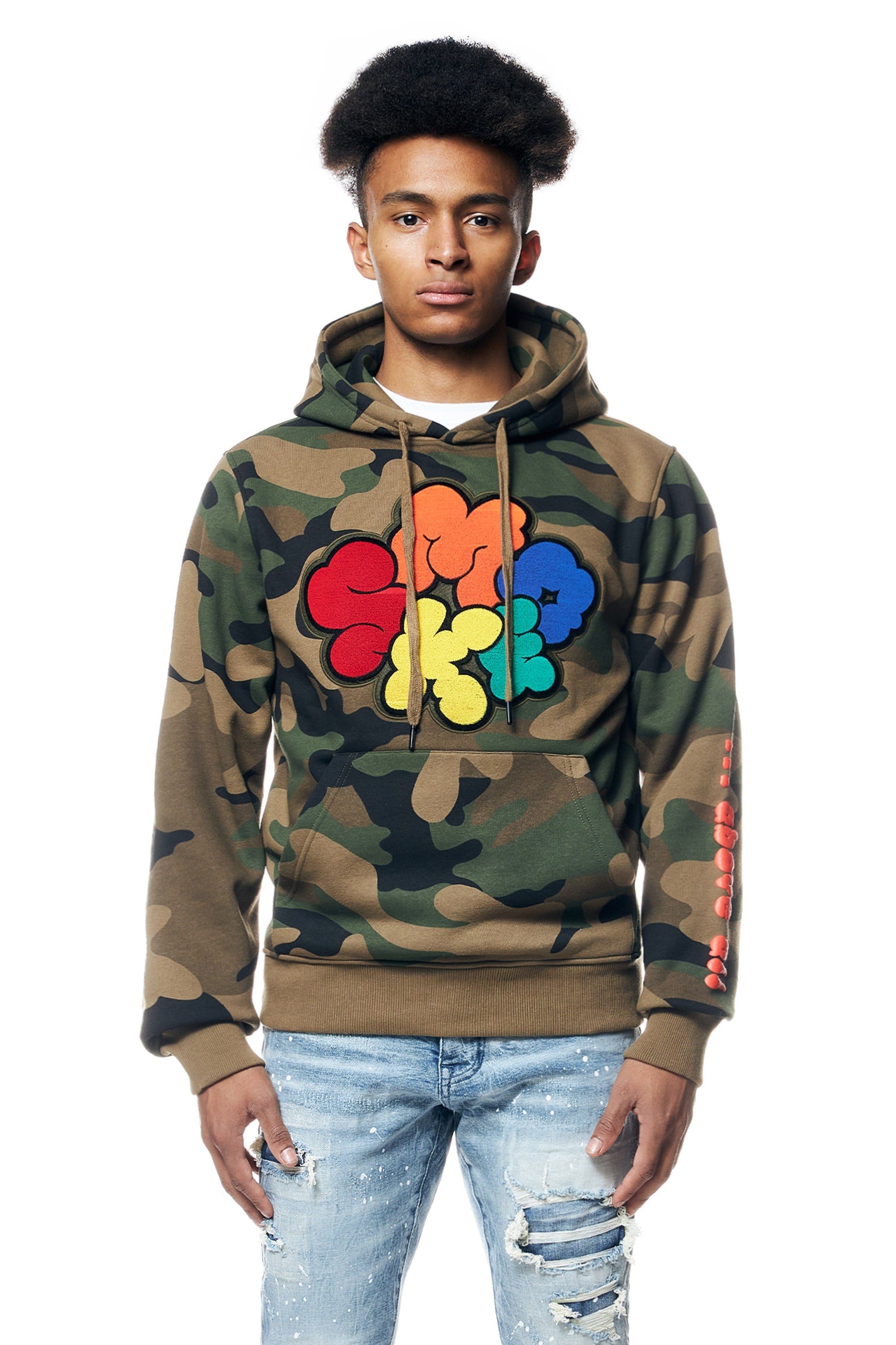 Graphic Pullover Fleece Hoodie - Wood Camo