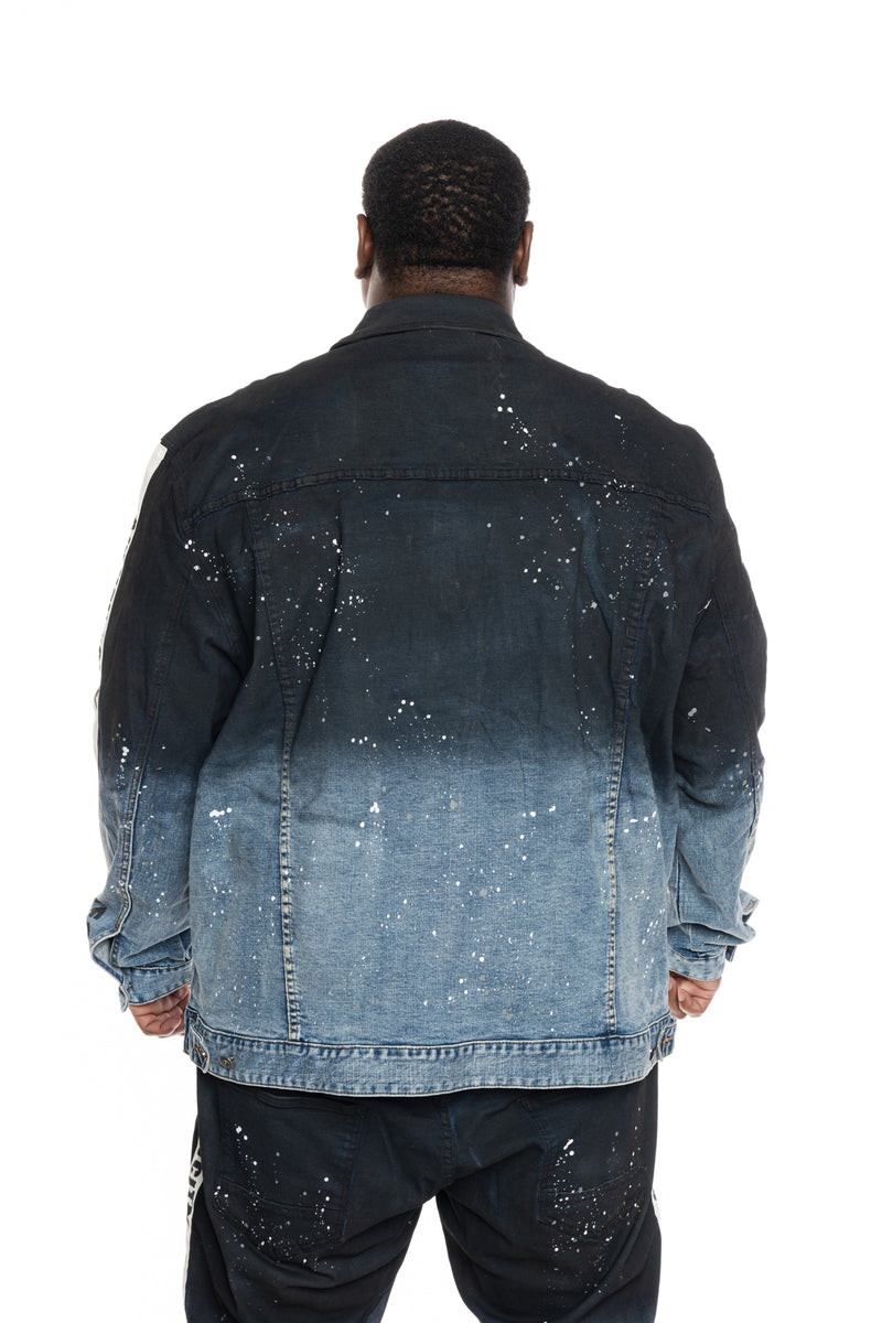Big and Tall Overspray Fashion Denim Jacket Orient Blue - Smoke Rise