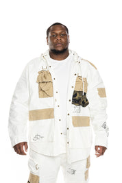 Big and Tall Utility Fashion Cargo Jacket With Hood Cream - Smoke Rise