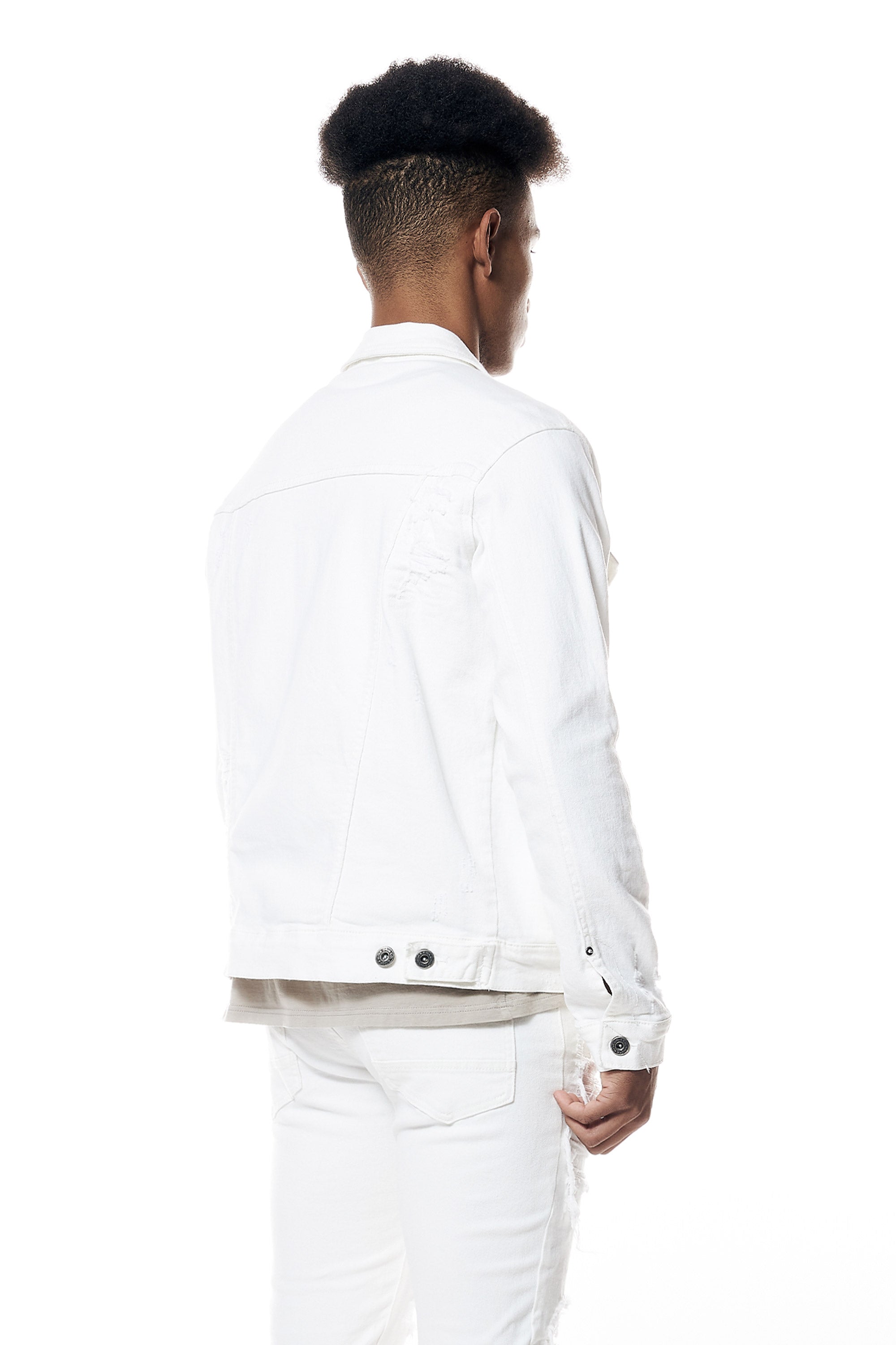 Distressed Rip & Repair Denim Jacket - White