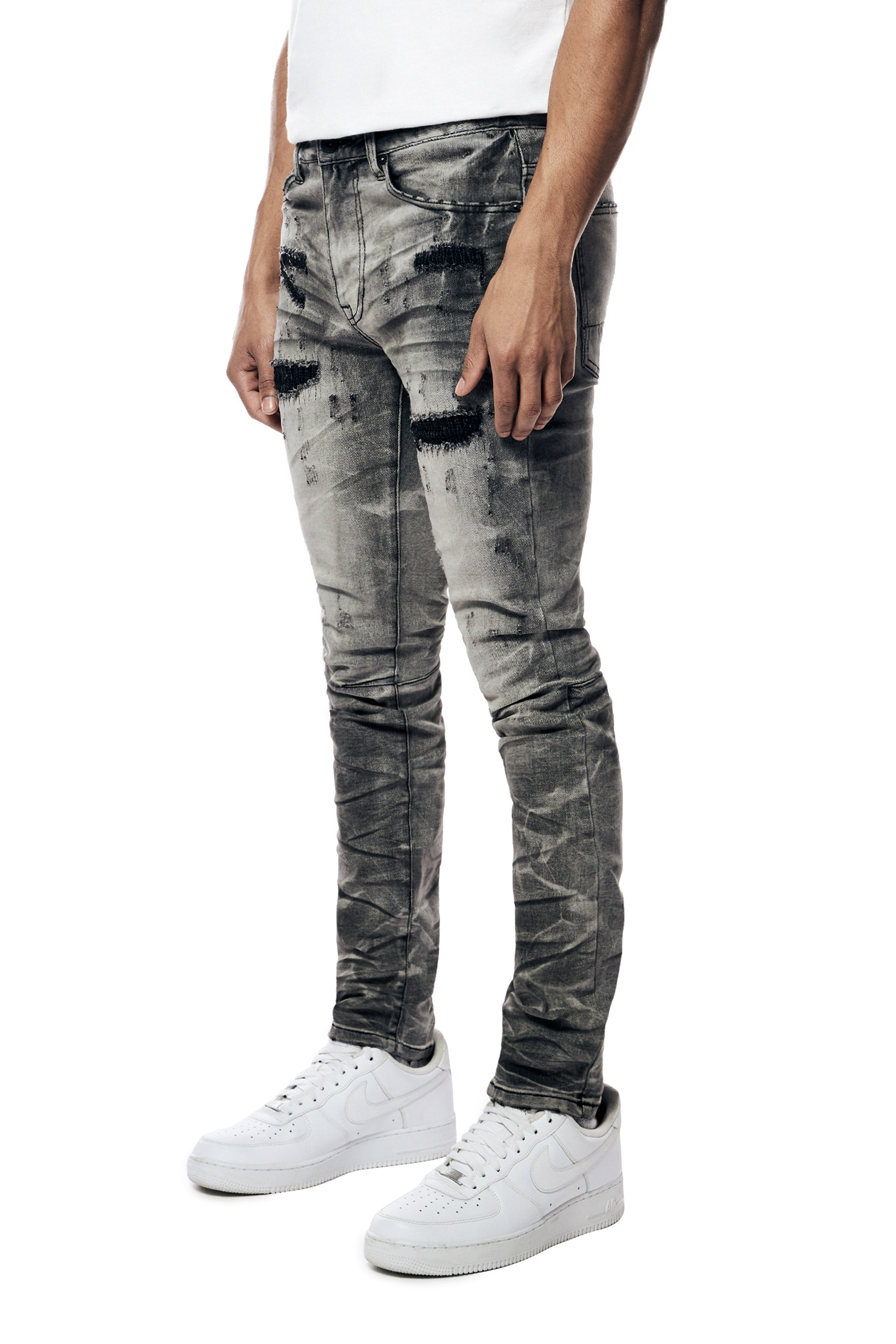 Rip & Repaired Lightning Washed Denim Jeans - Lightning Black