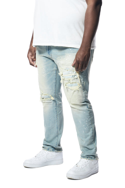 Big and Tall - Distressed Rip & Repair Slim Tapered Denim Jeans