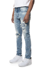 Distressed Rip & Repair Slim Tapered Denim Jeans