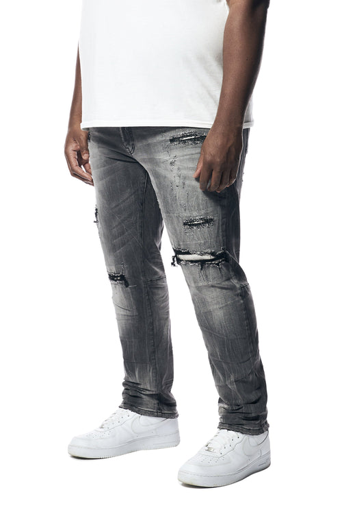 Big and Tall - Distressed Rip & Repair Super Skinny Denim Jeans - Pluto Grey