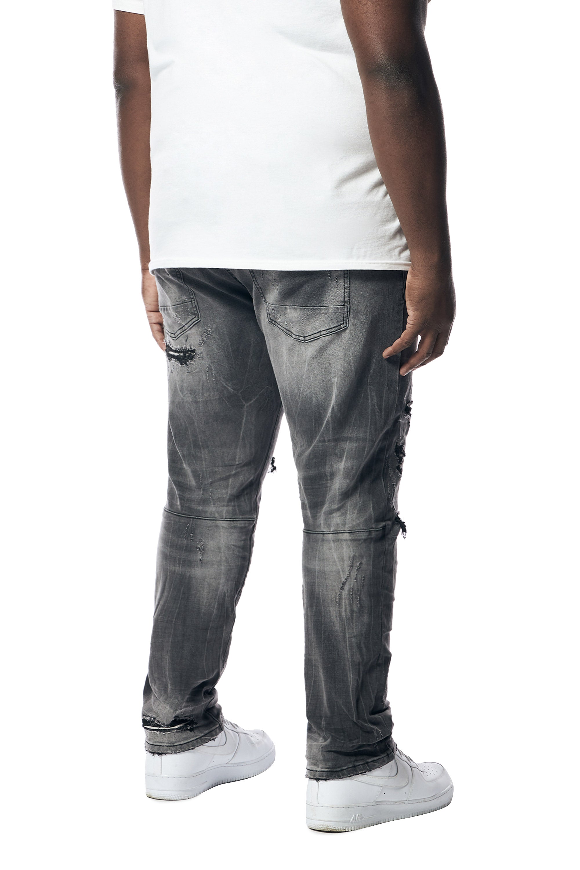 Big and Tall - Distressed Rip & Repair Super Skinny Denim Jeans -Pluto Grey