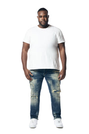 Big and Tall - Distressed Rip & Repair Super Skinny Denim Jeans -Westport Blue