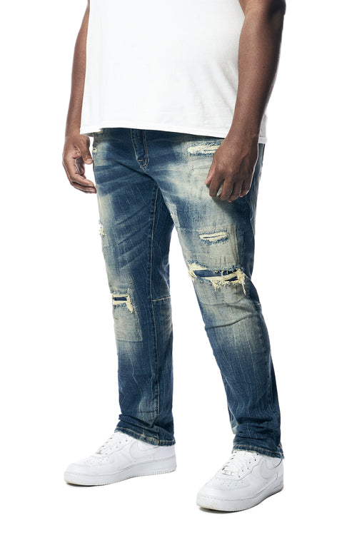 Big and Tall - Distressed Rip & Repair Super Skinny Denim Jeans - Westport Blue