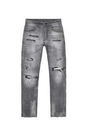 Big and Tall - Distressed Rip & Repair Super Skinny Denim Jeans -Pluto Grey