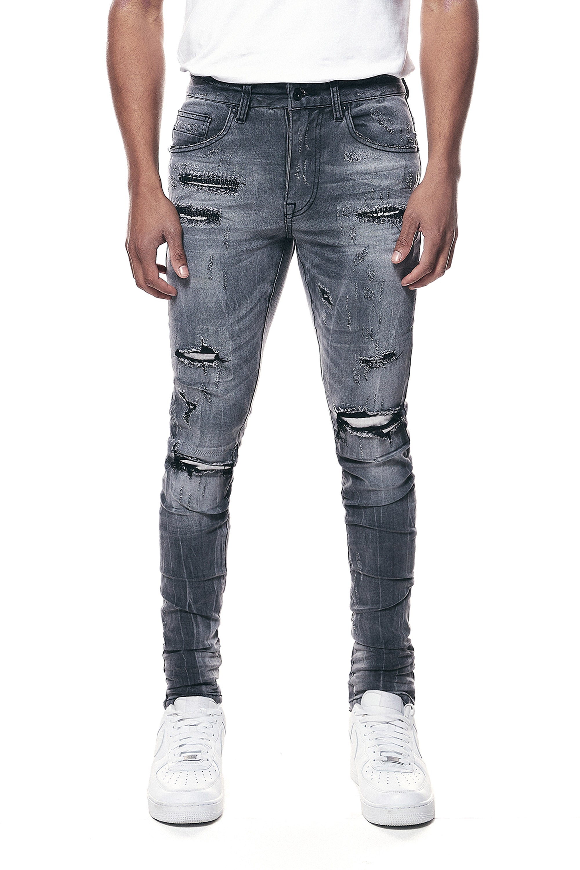 Rip & Repair Super Skinny Denim Jeans - Pluto Grey